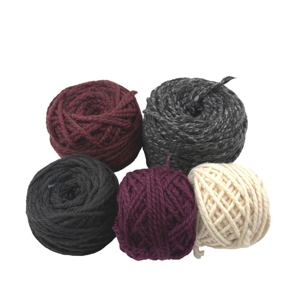 Wool Yarn Lot 5 Cakes Heavy Weight Bulky Black Grey Burgundy Plum Cream Destash